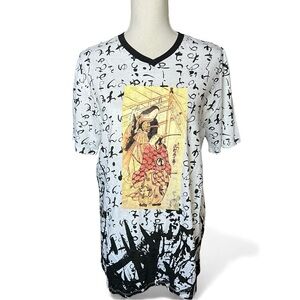 Original Gravity Japanese V-Neck Shirt White and Black Japanese Art streetwear